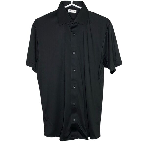 Collars & Co Polo Shirt Mens Small Black Quattro Flex Button Up Dress Collar NEW